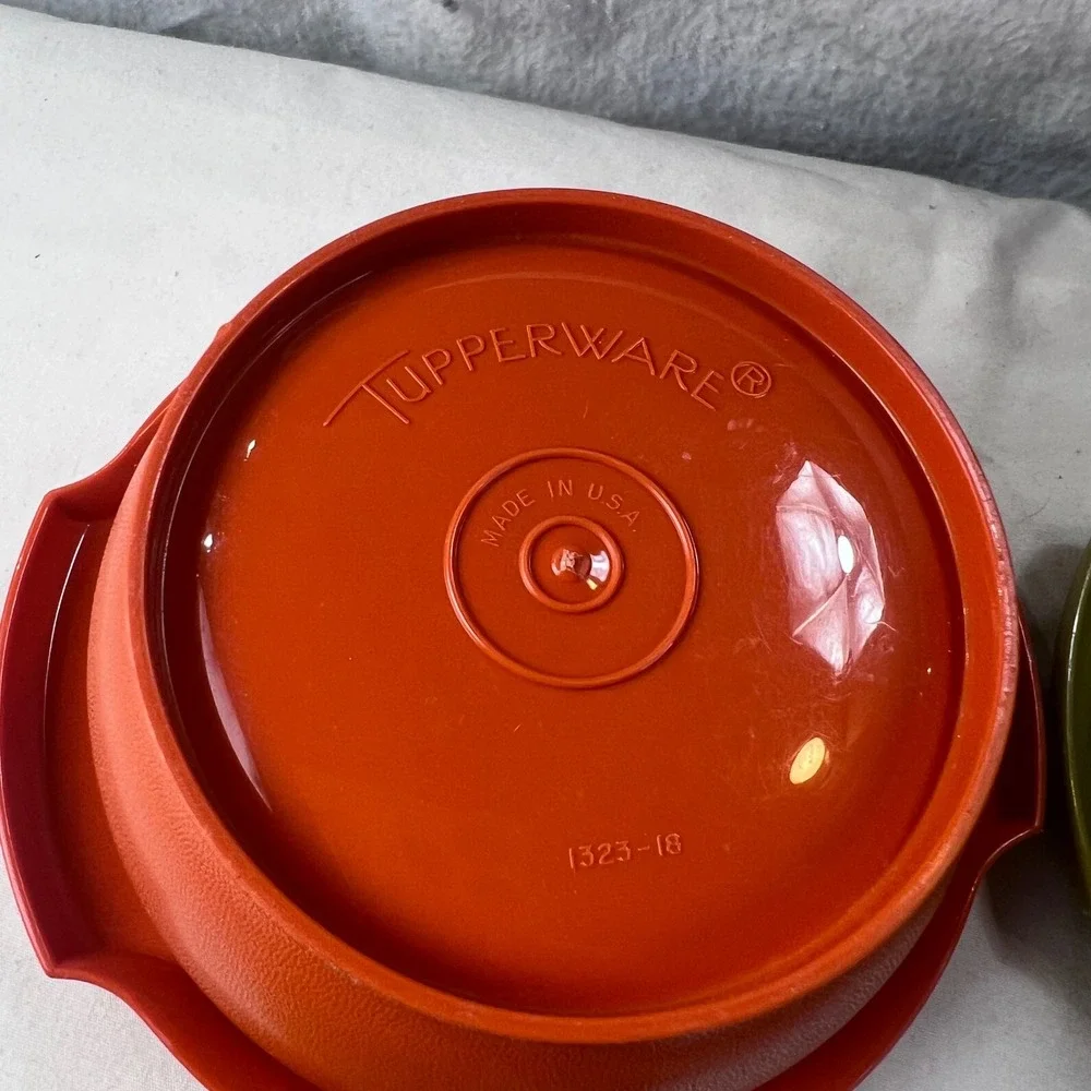 Vintage Tupperware Servalier Bowls Set of 2 Orange Green Sunburst Lids 1323